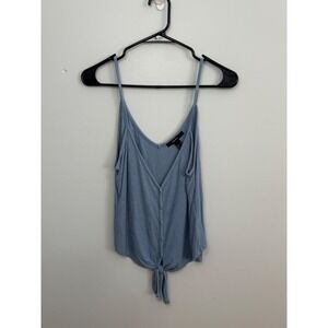 Forever 21 Blue Ribbed Button Front Tie-Bottom Cami‎ Tank Top